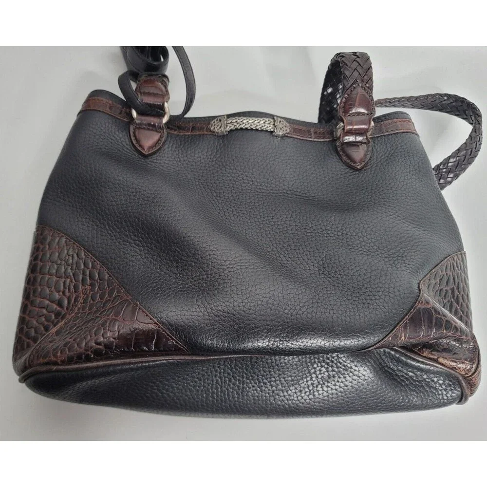 Brighton Black Pebbled Leather Purse Handbag Hobo 2 Compartments Heart w/Case